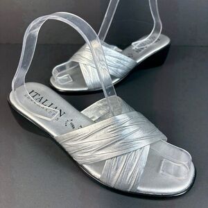❤️ Italian Shoemakers Silver Criss Cross Wedge Sandals - Saylor Metallic Slide 8